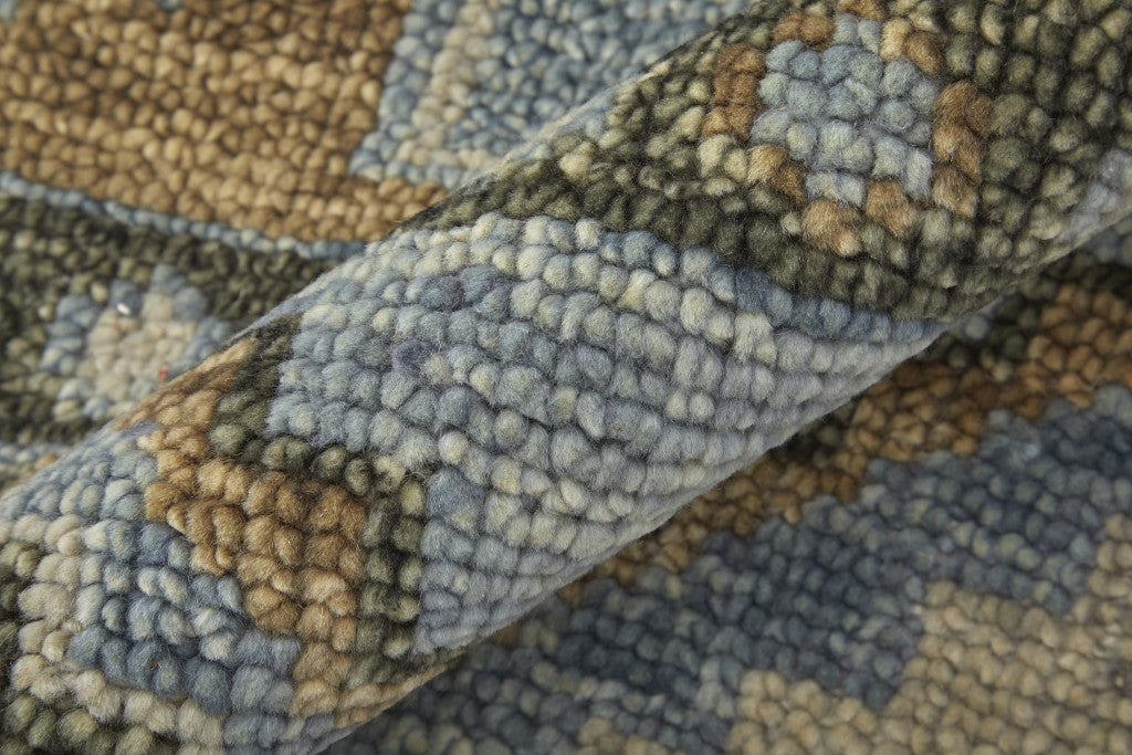 8' Ivory Tan And Blue Wool Oriental Hand Knotted Round Rug With Fringe